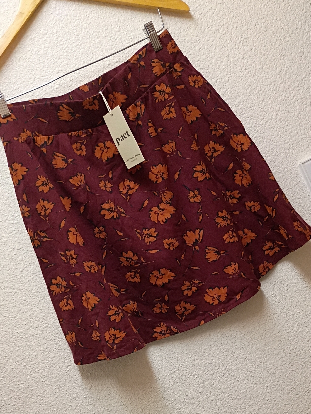 Pact Burgundy A-Line Skirt with Mustard Floral Print